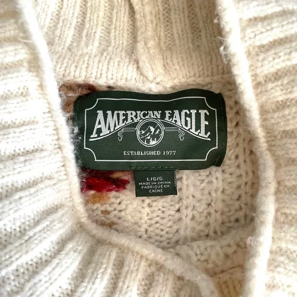 VTG Style American Eagle Winter Fair Isle Snowflake Mock Neck Sweater Size L - Picture 2 of 11